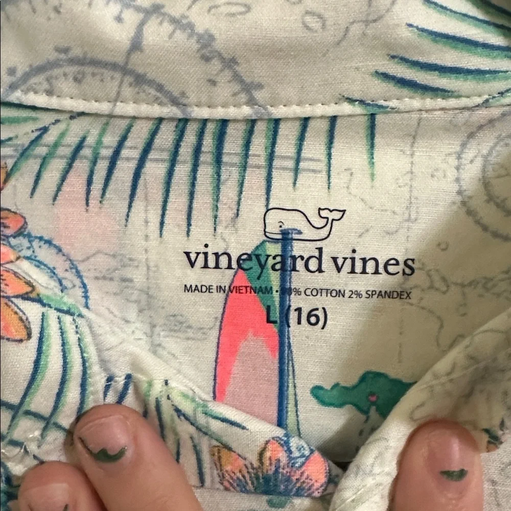 EUC Vineyard Vines Travel Navigator Nautical Short Sleeve Button‎ Down Shirt 16